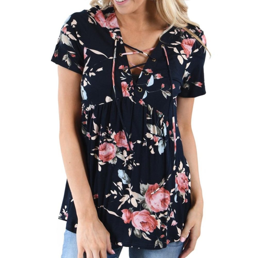 Lace Up V neck Tunic